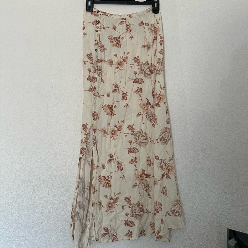 Rare Vintage Rampage Floral Cream and Pink Brown Women's Skirt Split Buttons - Picture 7 of 7